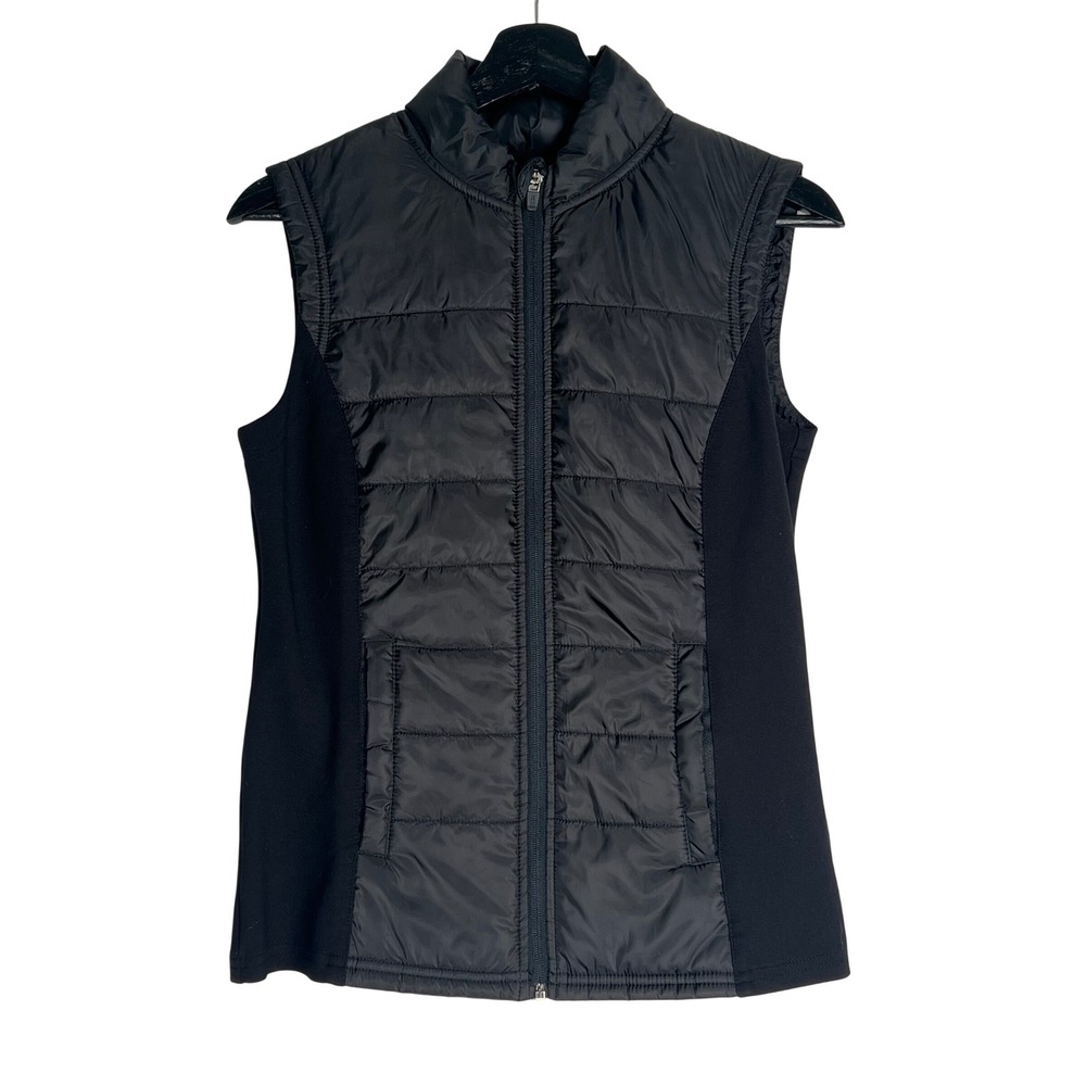 TCA Womens Black Quilted Hybrid Puffer Running Vest Small Reflective Full Zip